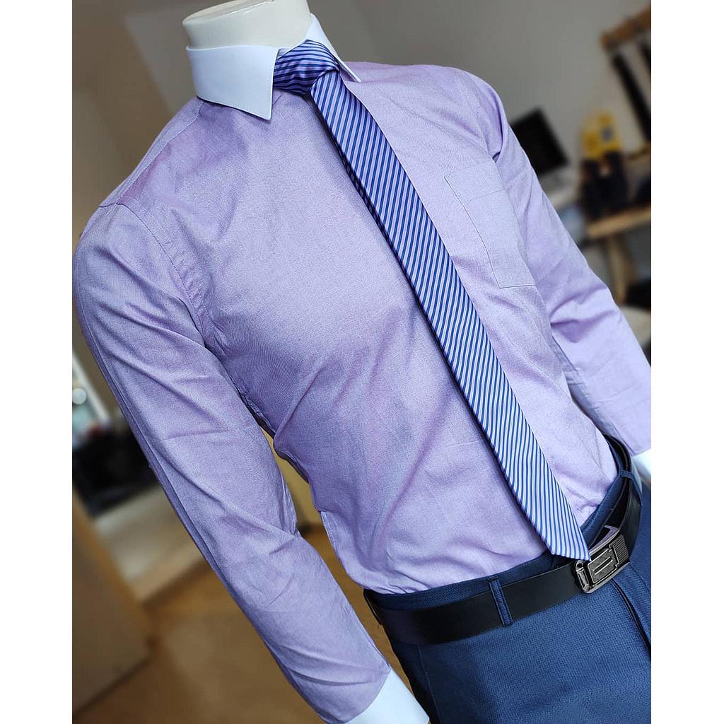 CAMISA LILA SOLO FONDO CON CUELLO BLANCO FORMAL Prestigio.lase