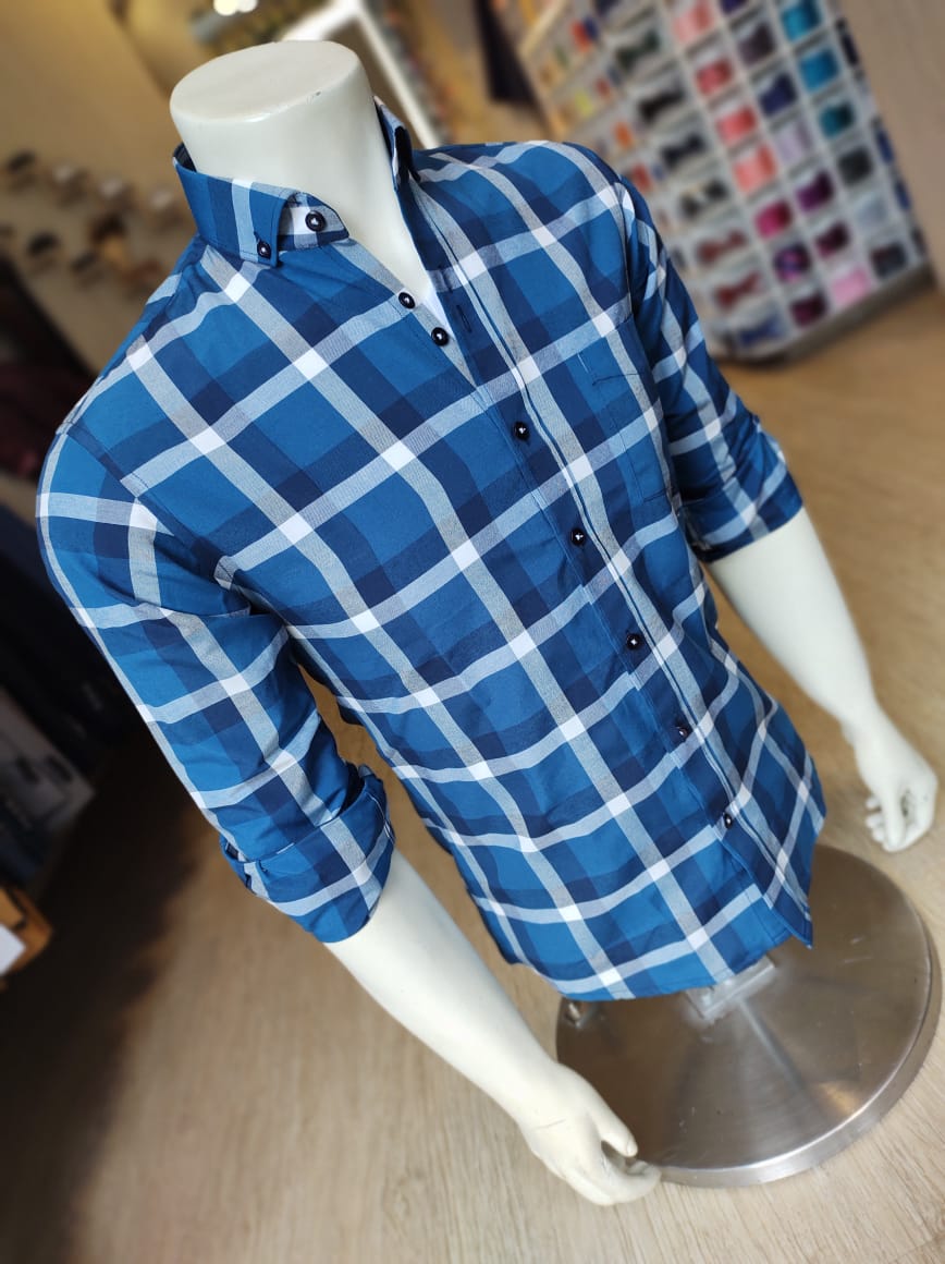 Camisa azul a cuadros hot sale