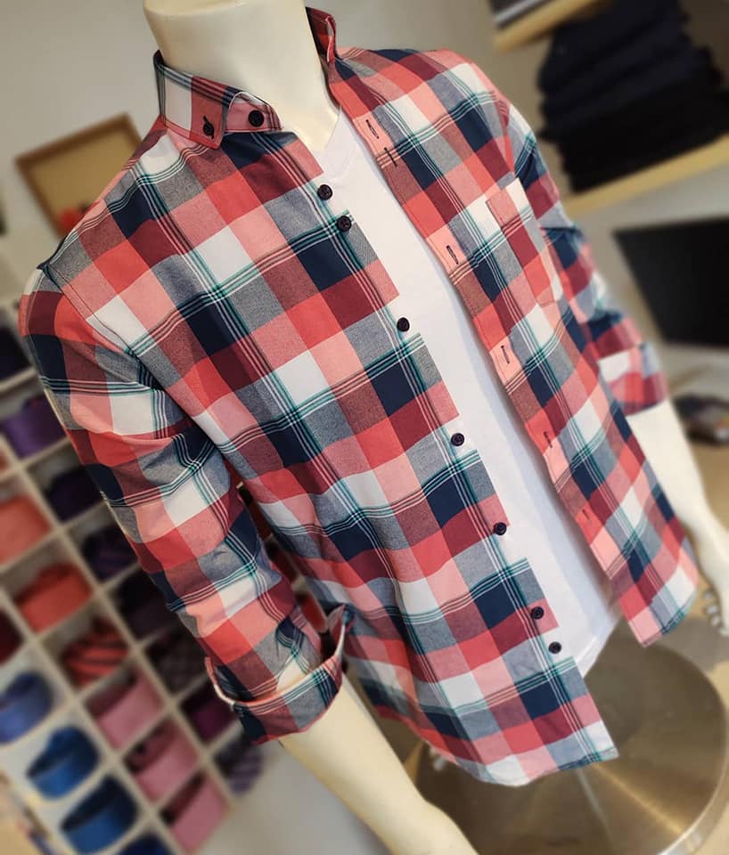 CAMISA A CUADROS AZUL Y ROSA  CASUAL